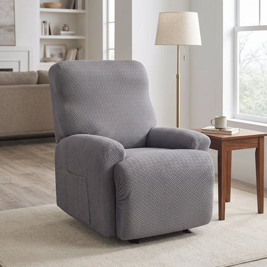 Recliner Chair Cover Jacquard Stretch Four-Piece With Side Pocket