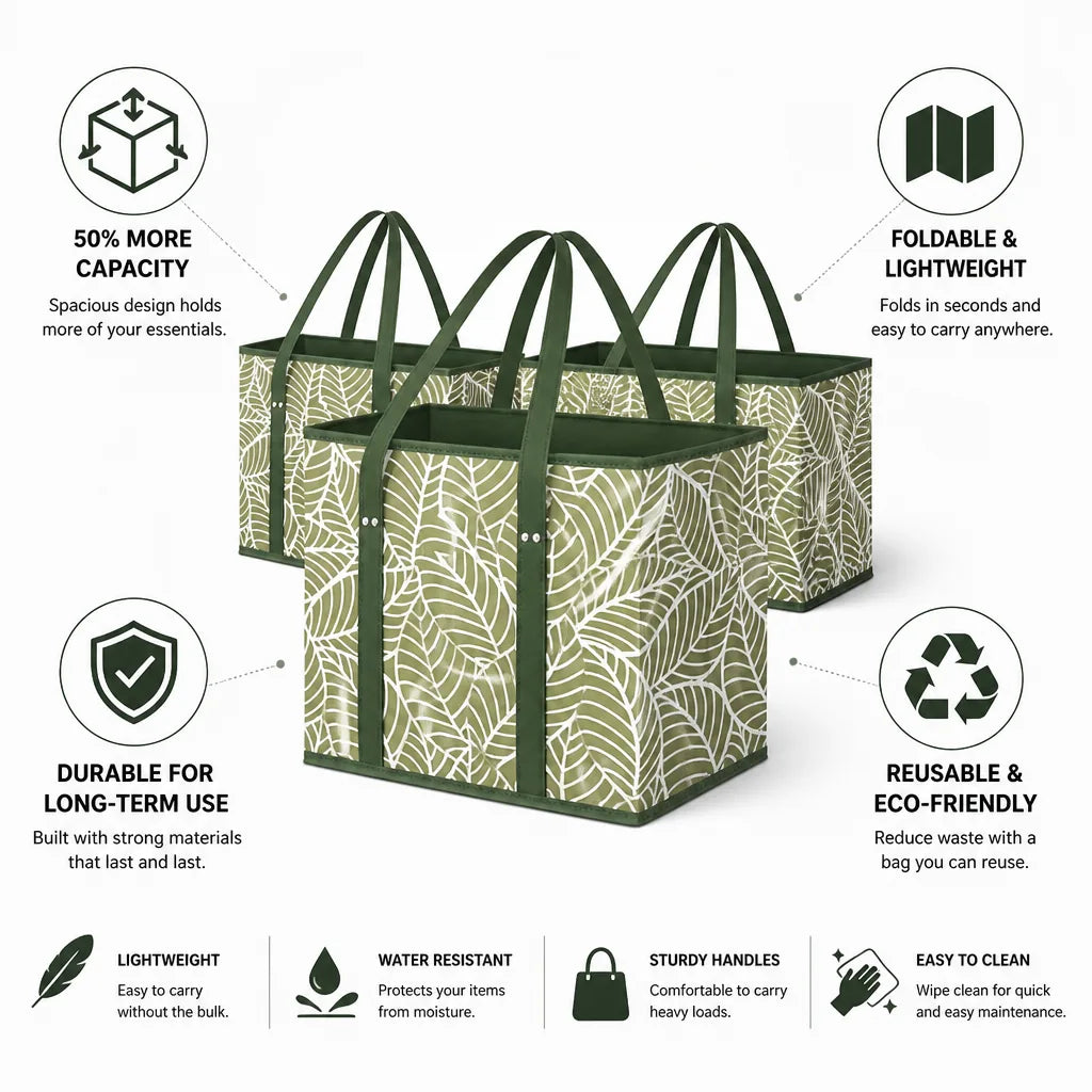 Reusable Bag Foldable & Lightweight 50% More Capacity