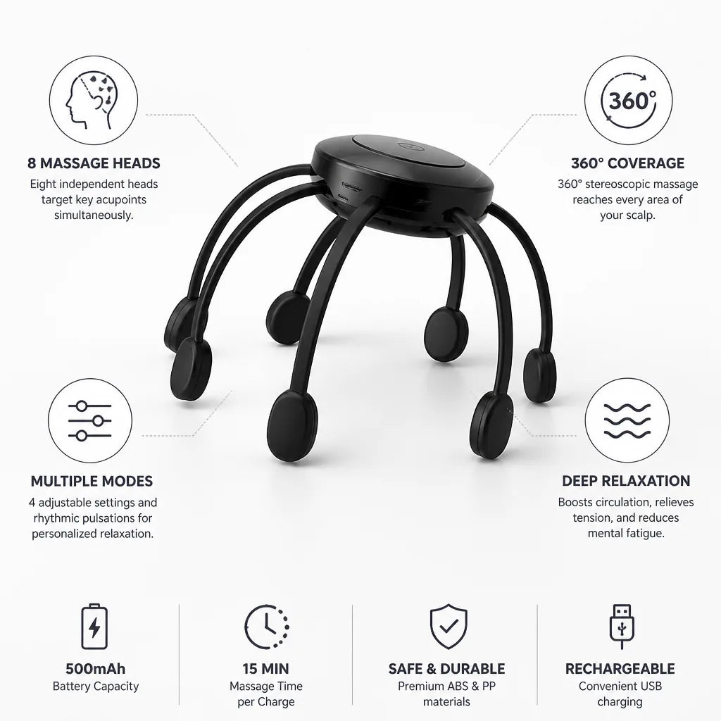 Scalp Massager 8-Head 360-Degree Rechargeable