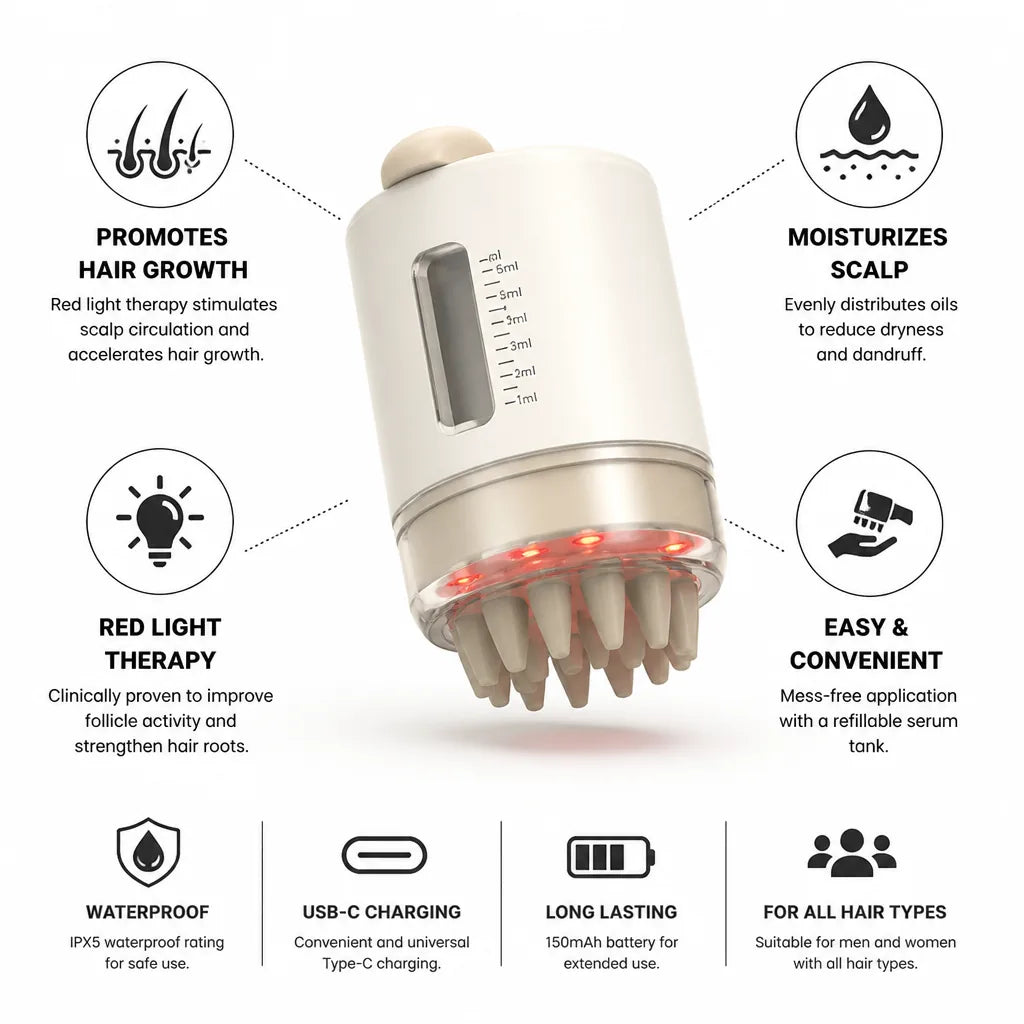 Scalp Massager Red Light & Serum Applicator USB-C