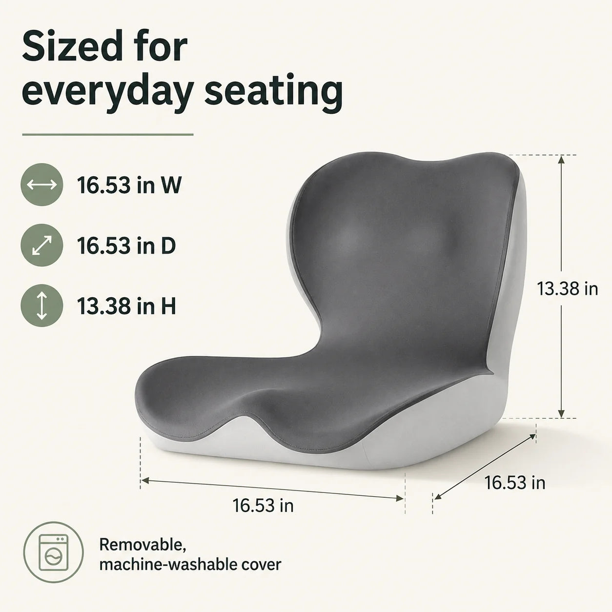 Seat Cushion L-Shaped Memory Foam Breathable Removable Cover