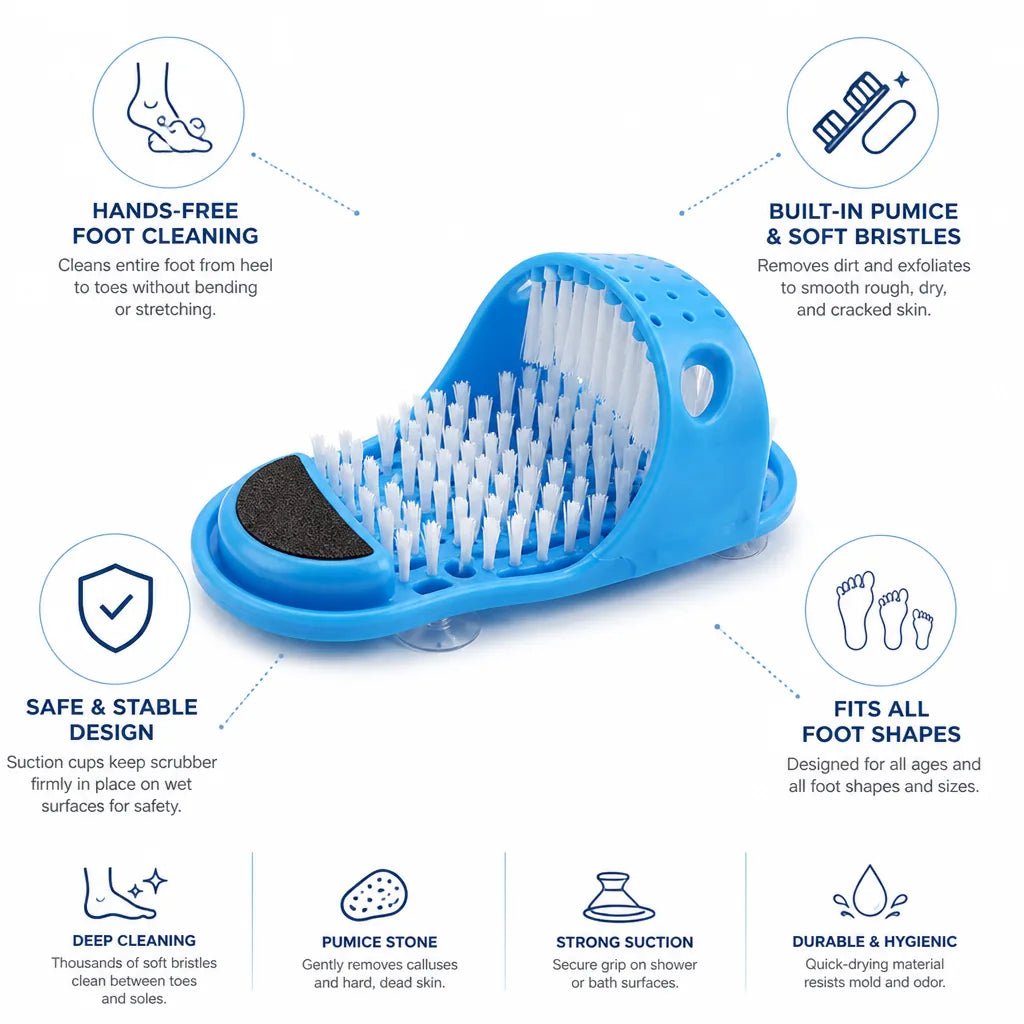Shower Foot Scrubber Hands-Free Soft Bristles & Pumice