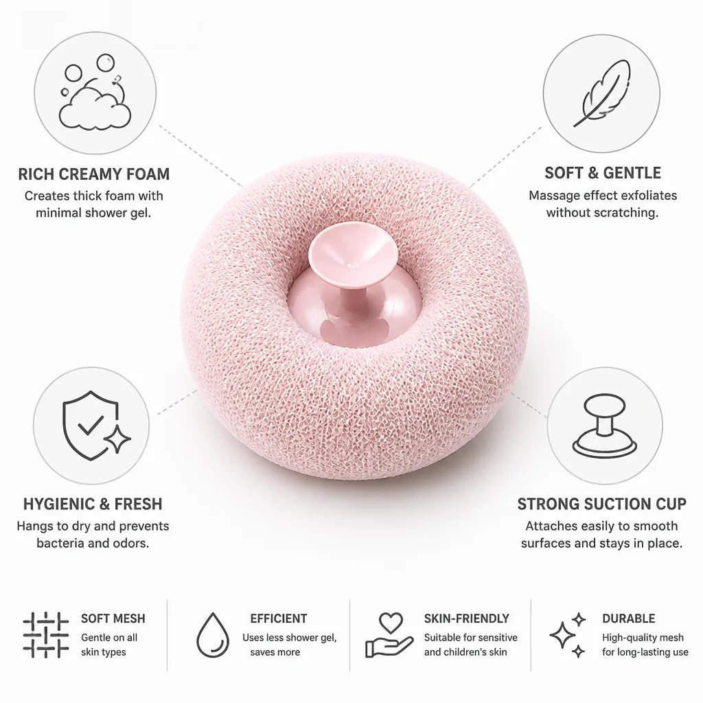 Shower Sponge Soft Mesh Creamy Foam Suction Cup