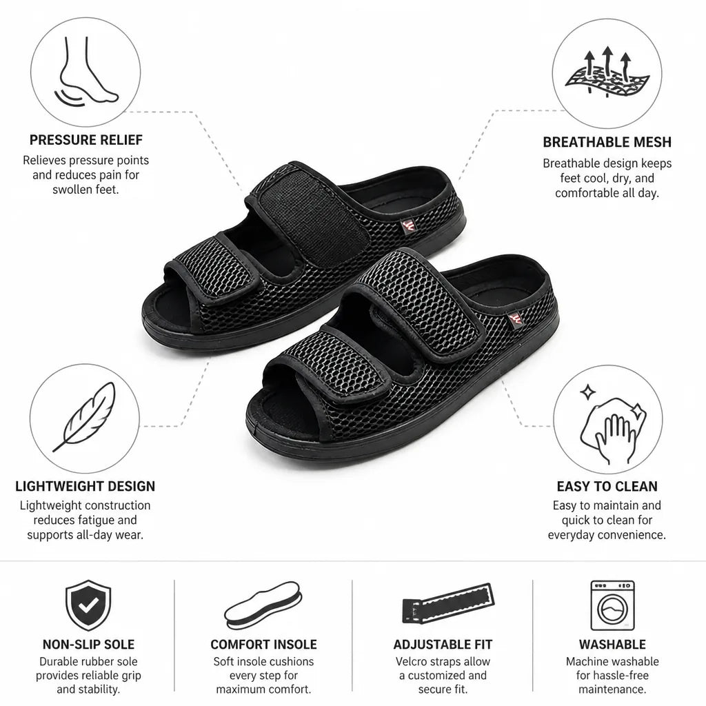 Slippers Pressure Relief Breathable Mesh & Rubber Sole