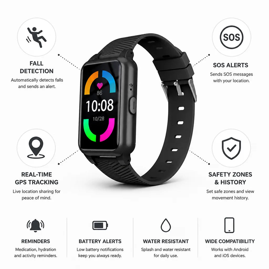 Smartwatch Fall Detection & SOS Alerts Real-Time GPS