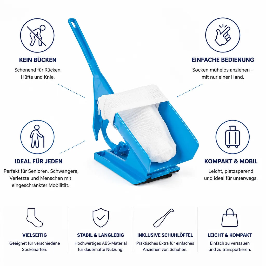 Sock Aid One-Handed Easy-On Compact With Shoehorn