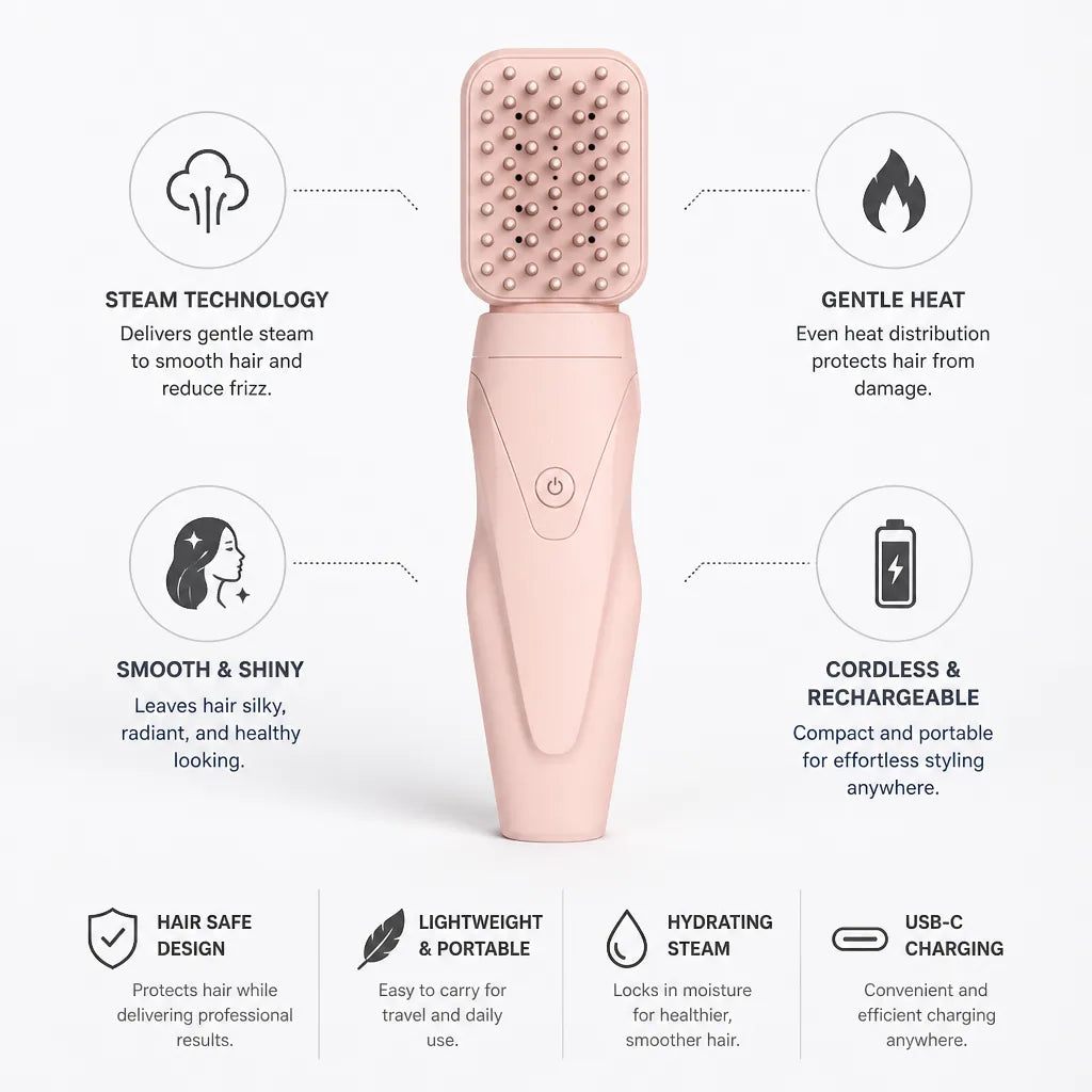 Steam Hair Brush Cordless Rechargeable Frizz Control
