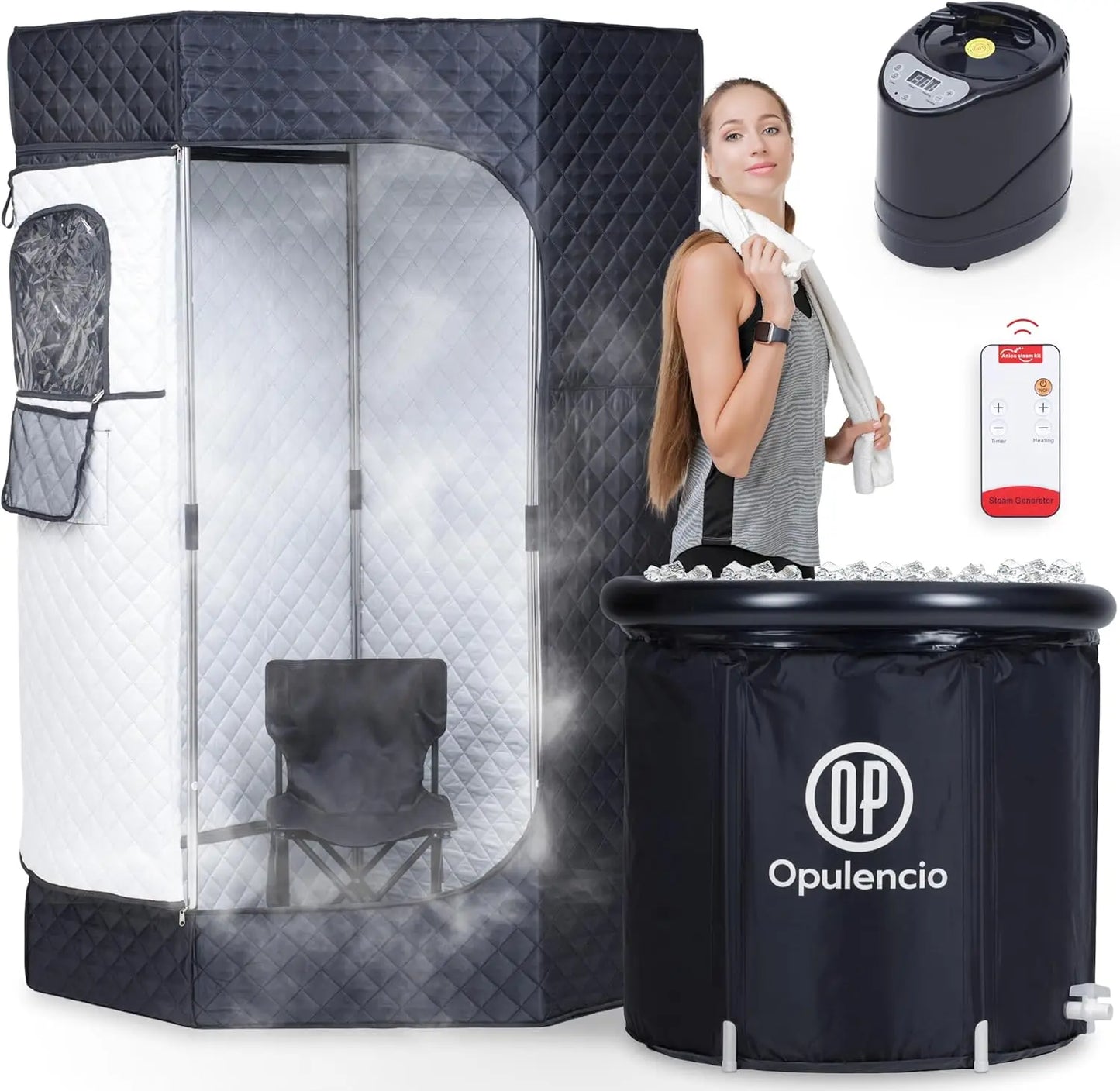 Steam Sauna Tent Foldable 9 Heat Levels Integrated Ice Bath