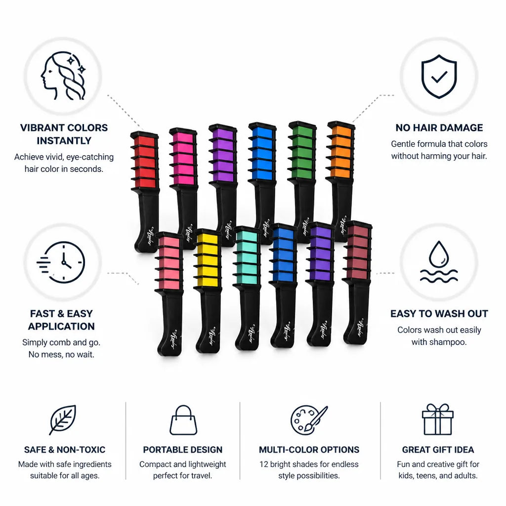 Temporary Hair Color Comb Instant Vibrant Damage-Free 12-Pack