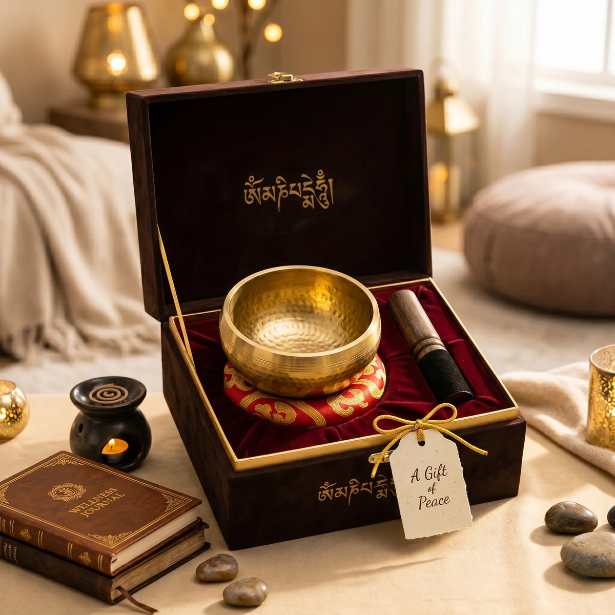 Tibetan Singing Bowl Set Handcrafted With Mallet & Cushion