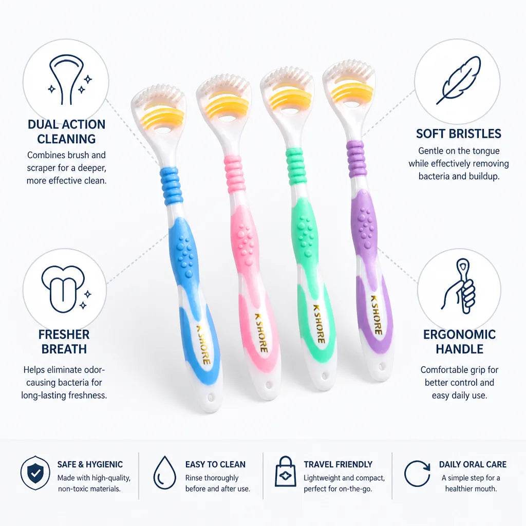 Tongue Cleaner Dual Brush & Scraper Soft Bristles