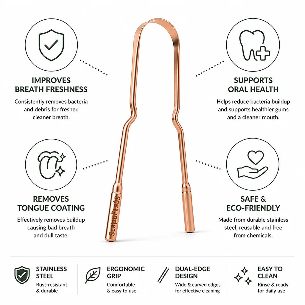 Tongue Scraper Ergonomic Dual-Edge Stainless Steel