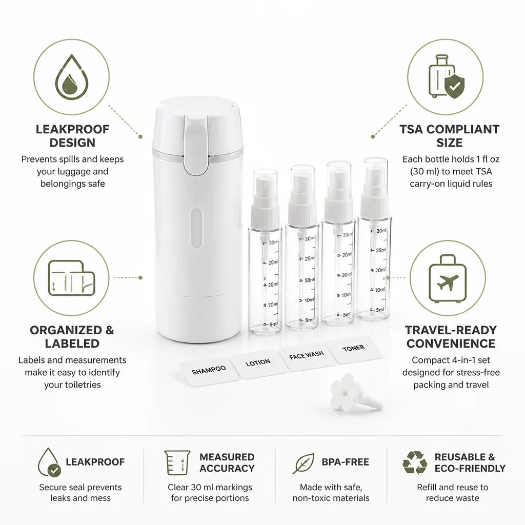 Travel Bottle Set Leakproof TSA-Compliant 30ml 4-Pack