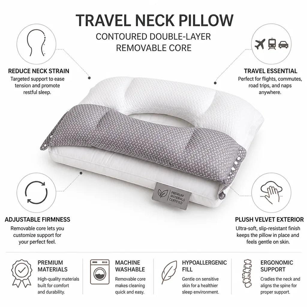Travel Neck Pillow Contoured Double-Layer Removable Core