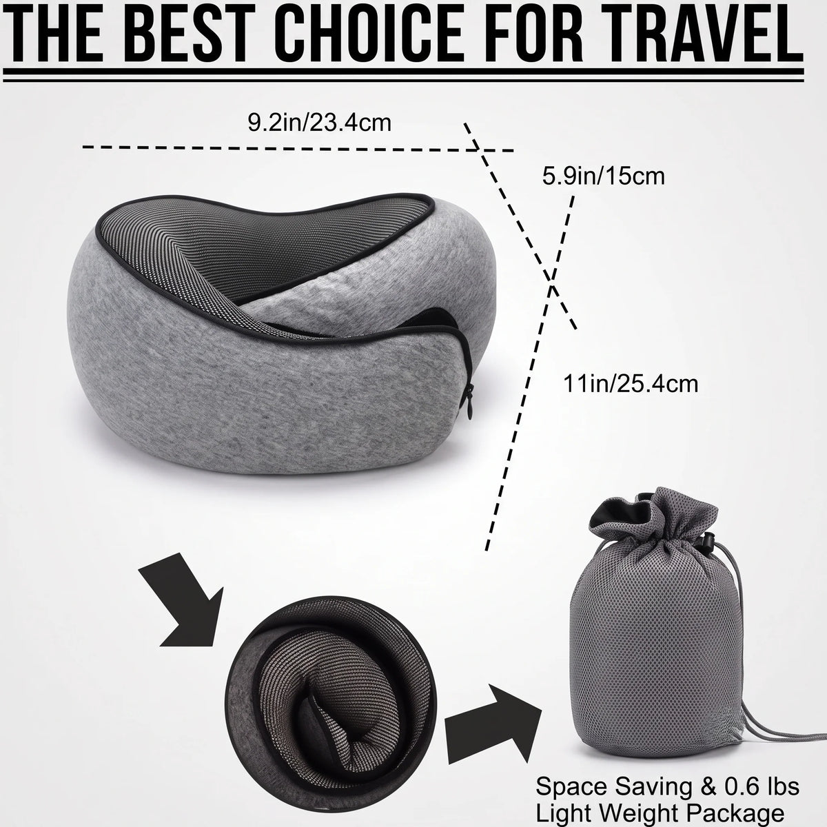 Travel Neck Pillow Ergonomic Memory Foam & Washable Cover