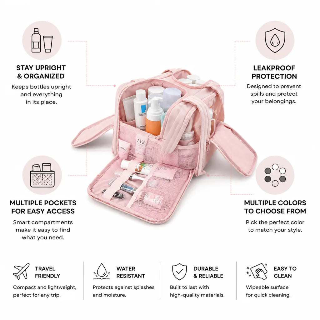 Travel Toiletry Organizer Upright & Leakproof Multiple Colors