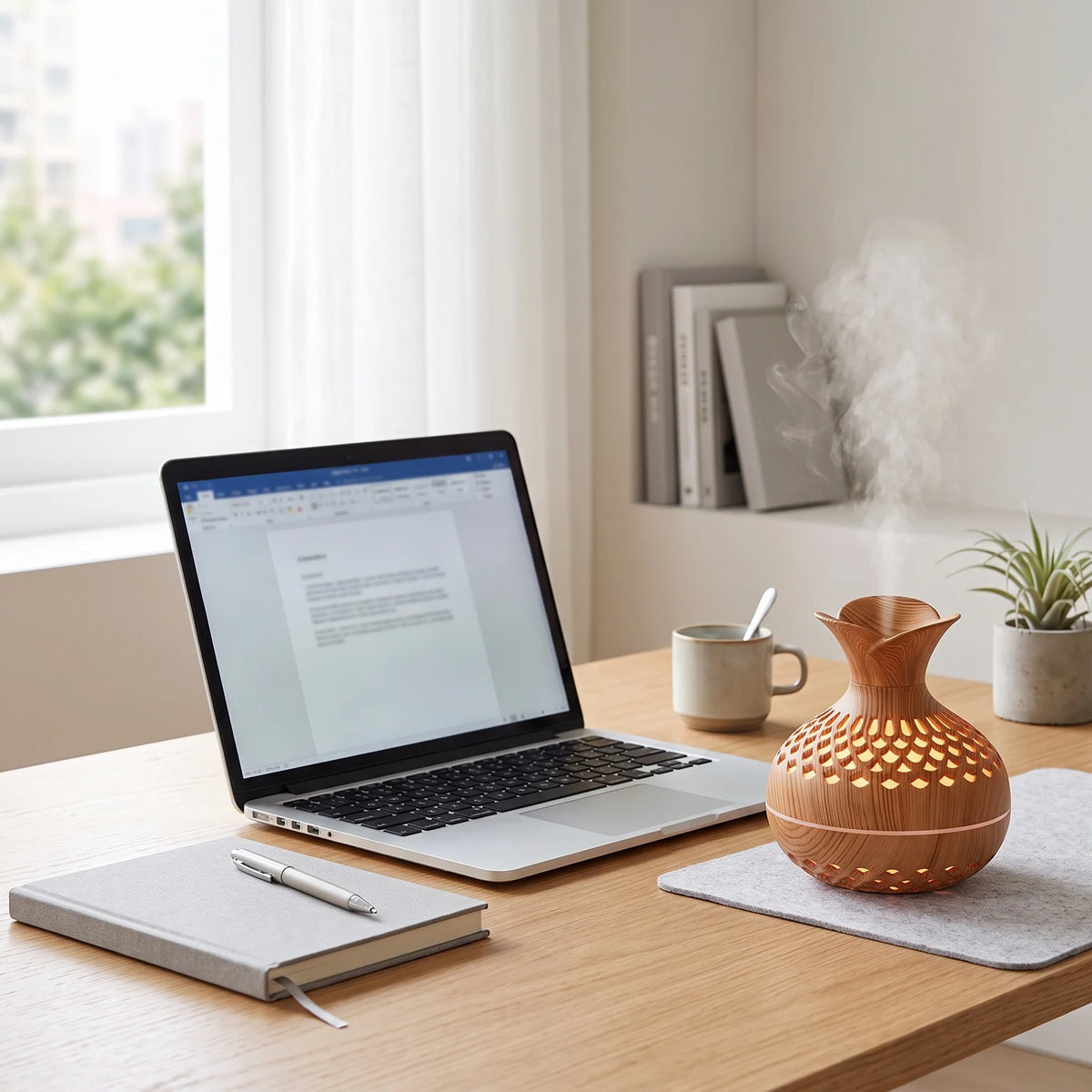Ultrasonic Humidifier & Diffuser Wood Grain Finish Ambient Light