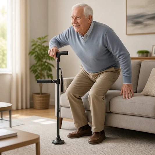 Walking Cane Dual Handle Self-Standing Base