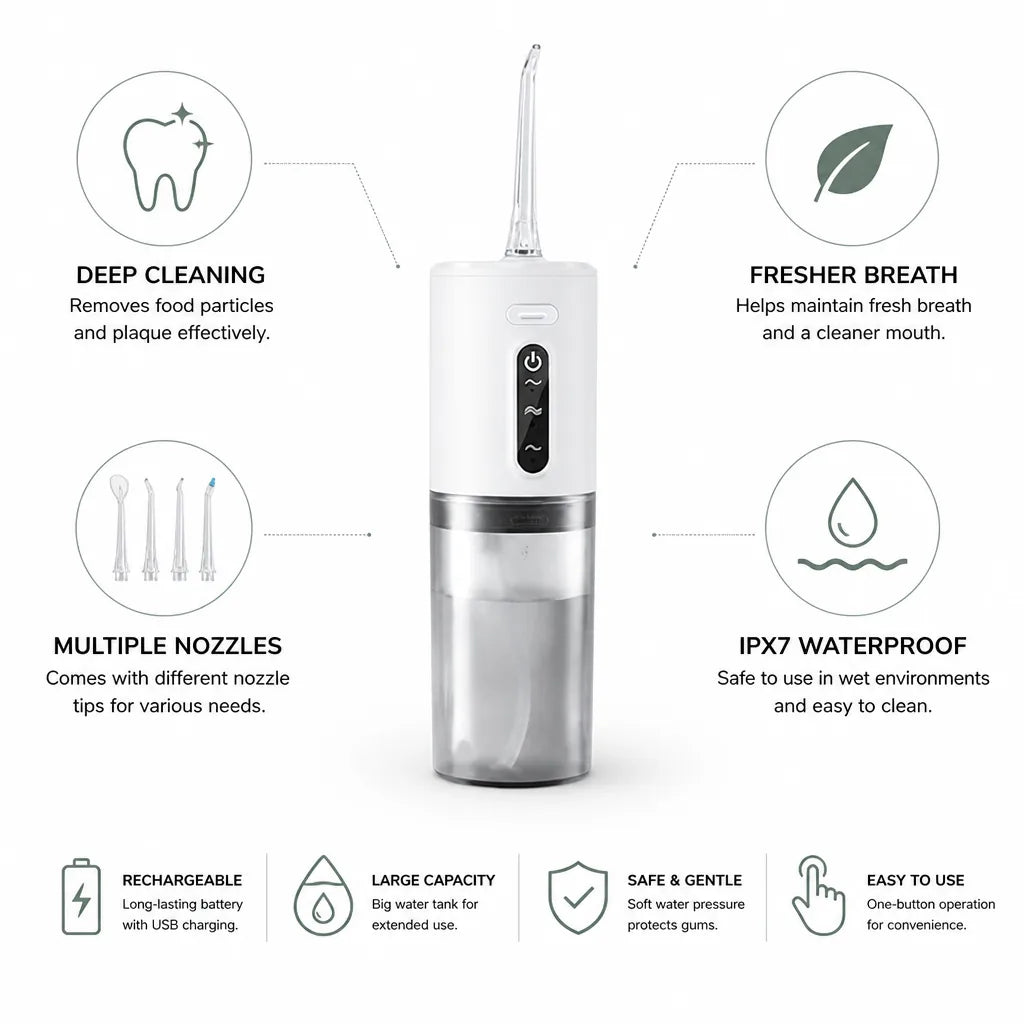 Water Flosser Cordless & Rechargeable Includes Nozzle Tips