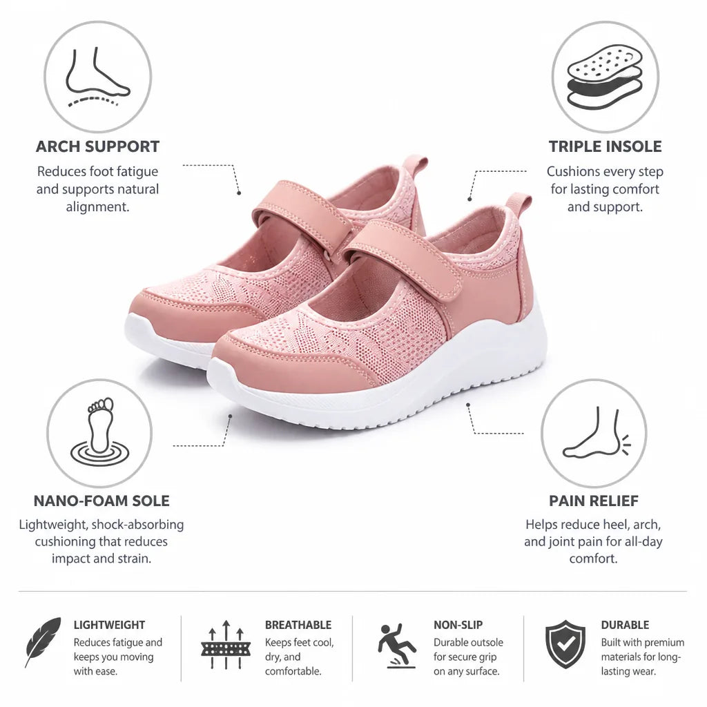 Women's Orthopedic Shoes Triple Insole Nano-Foam Arch Support