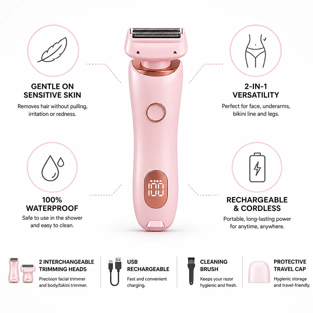 Women's Razor 2-in-1 Rechargeable Waterproof Sensitive Skin