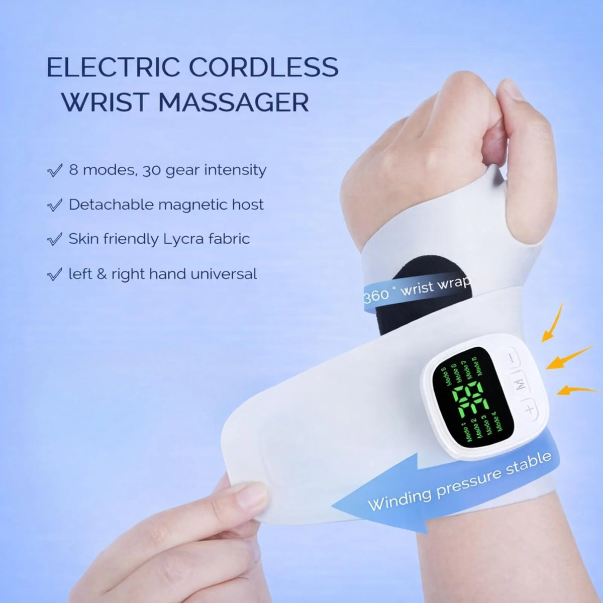 Wrist Support Wrap Adjustable Compression & Rechargeable Massage