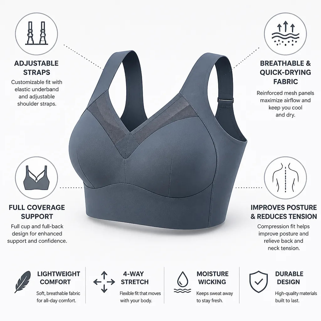 Yoga & Fitness Bra Full-Cup Support Adjustable Straps