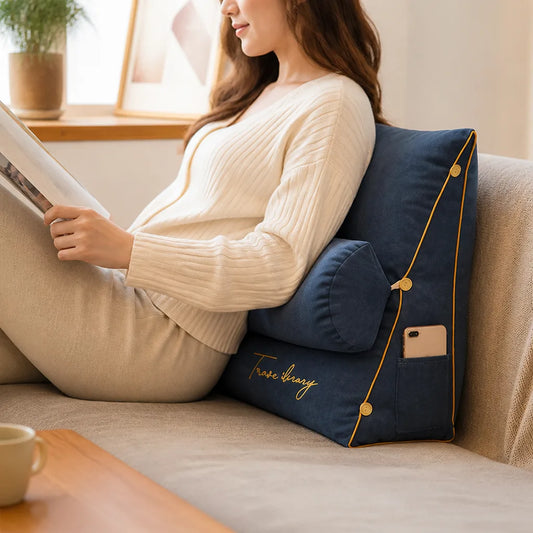 Contoured Wedge Lumbar Support Pillow with Side Storage Pocket