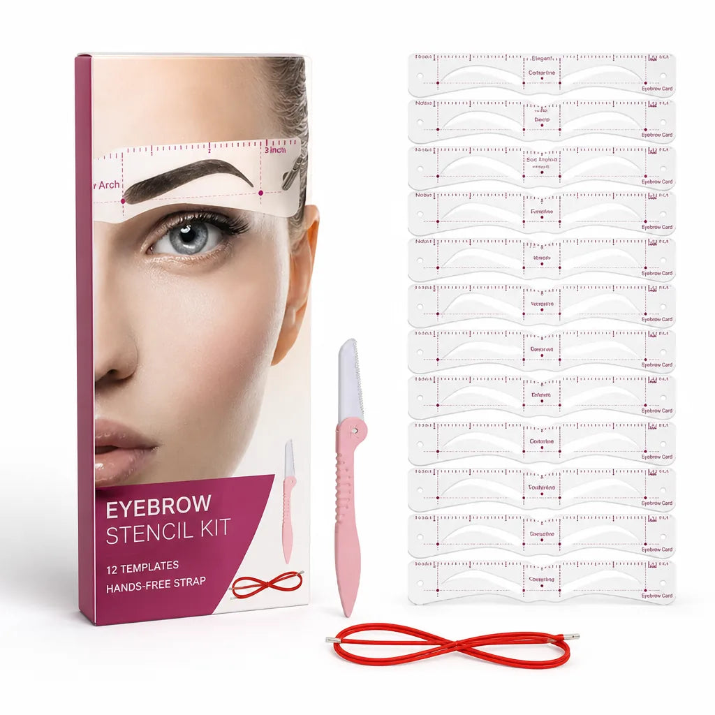 Eyebrow Stencil Kit 12 Templates Hands-Free Strap