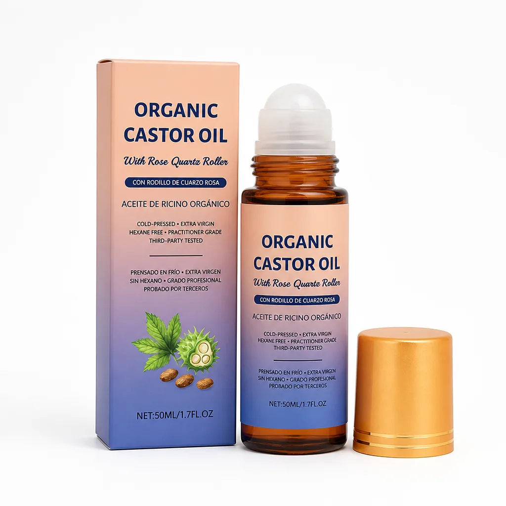 Castor Oil Roll-On 100% Pure Rose Quartz Roller
