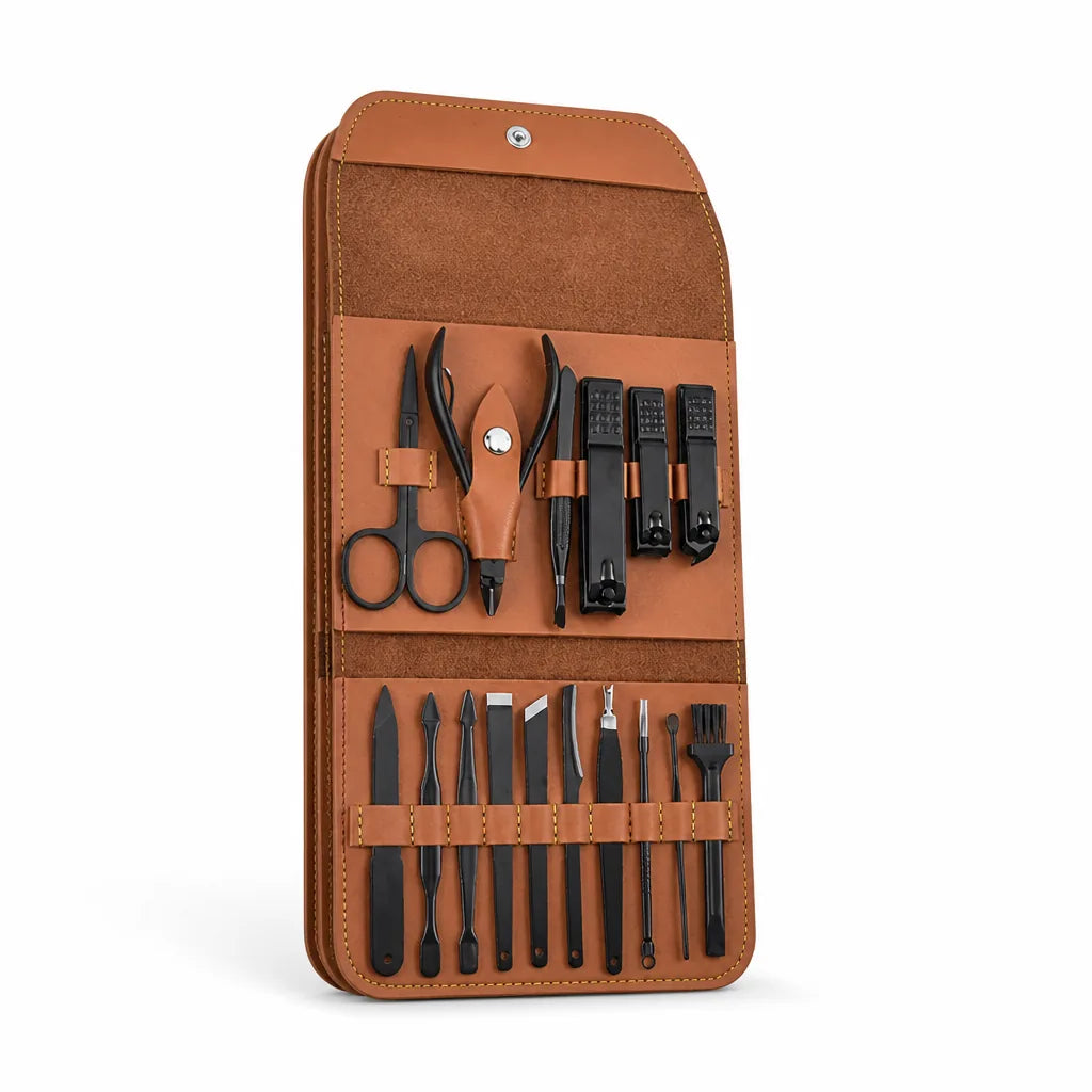Manicure Kit 16-in-1 Medical-Grade Stainless Steel Leather Case