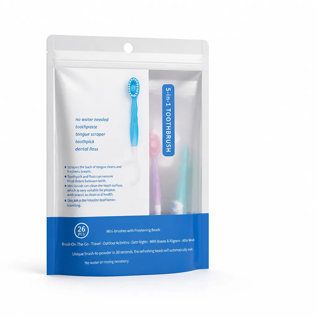 Travel Oral Care Kit 5-in-1 Water-Free Individually Wrapped