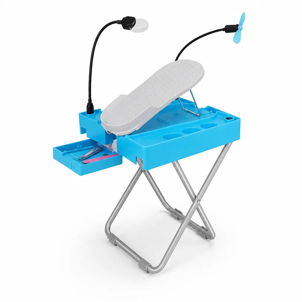 Pedicure Stool Adjustable LED Light & Magnifier Fast-Drying Fan