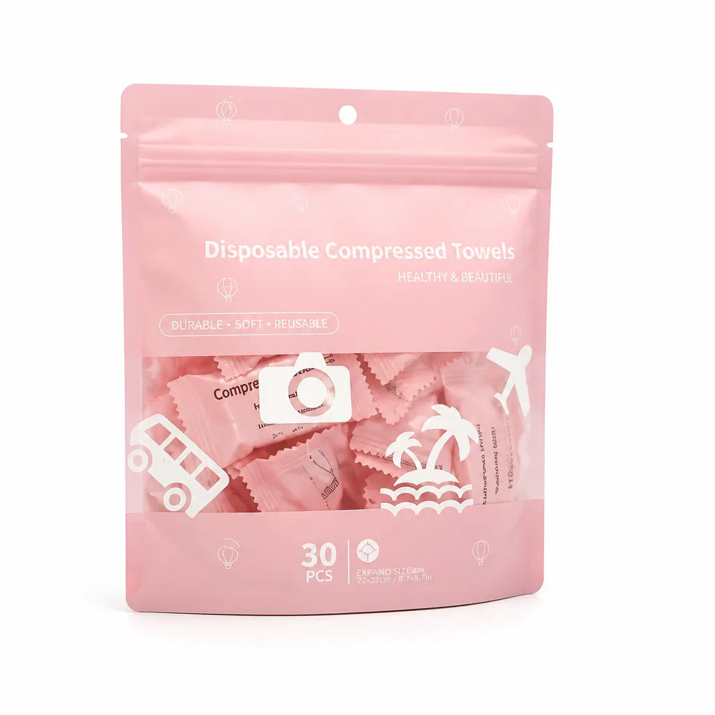 Compressed Travel Towels Individually Sealed Plant-Based 30 Pack