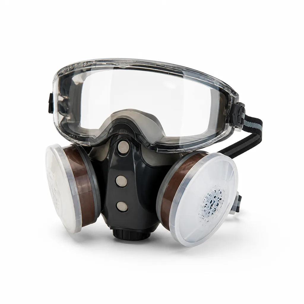Respirator Mask Dual Activated Carbon Filters Integrated Eye Shield