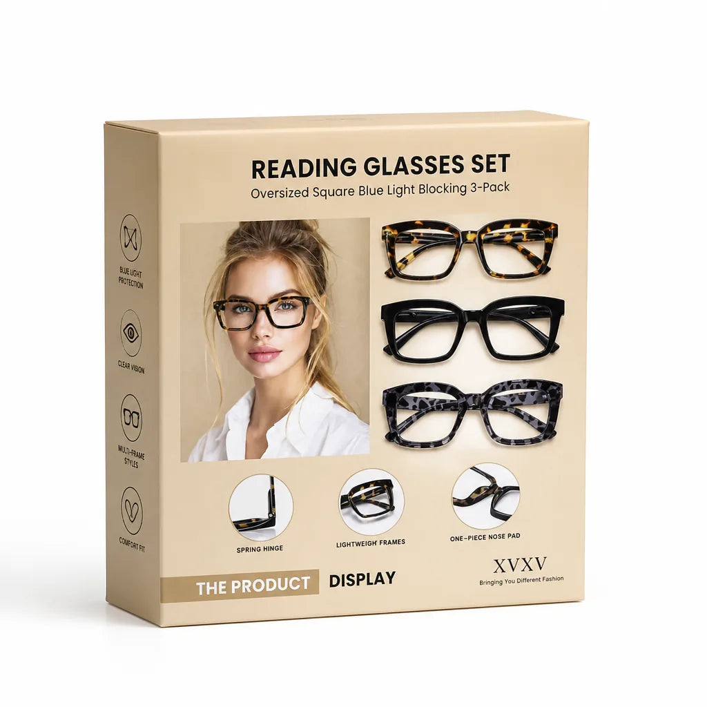 Reading Glasses Set Oversized Square Blue Light Blocking 3-Pack