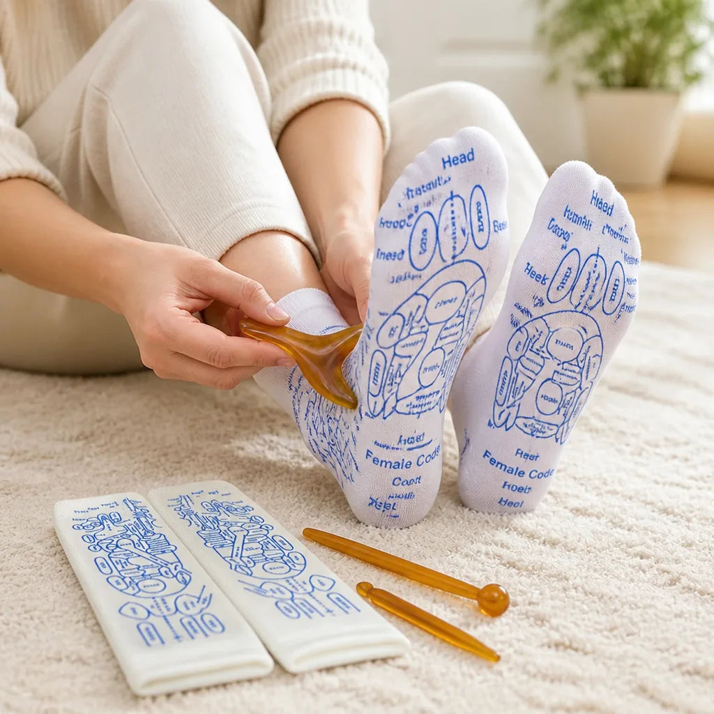 Foot Reflexology Kit Marked Socks & Acupressure Tools