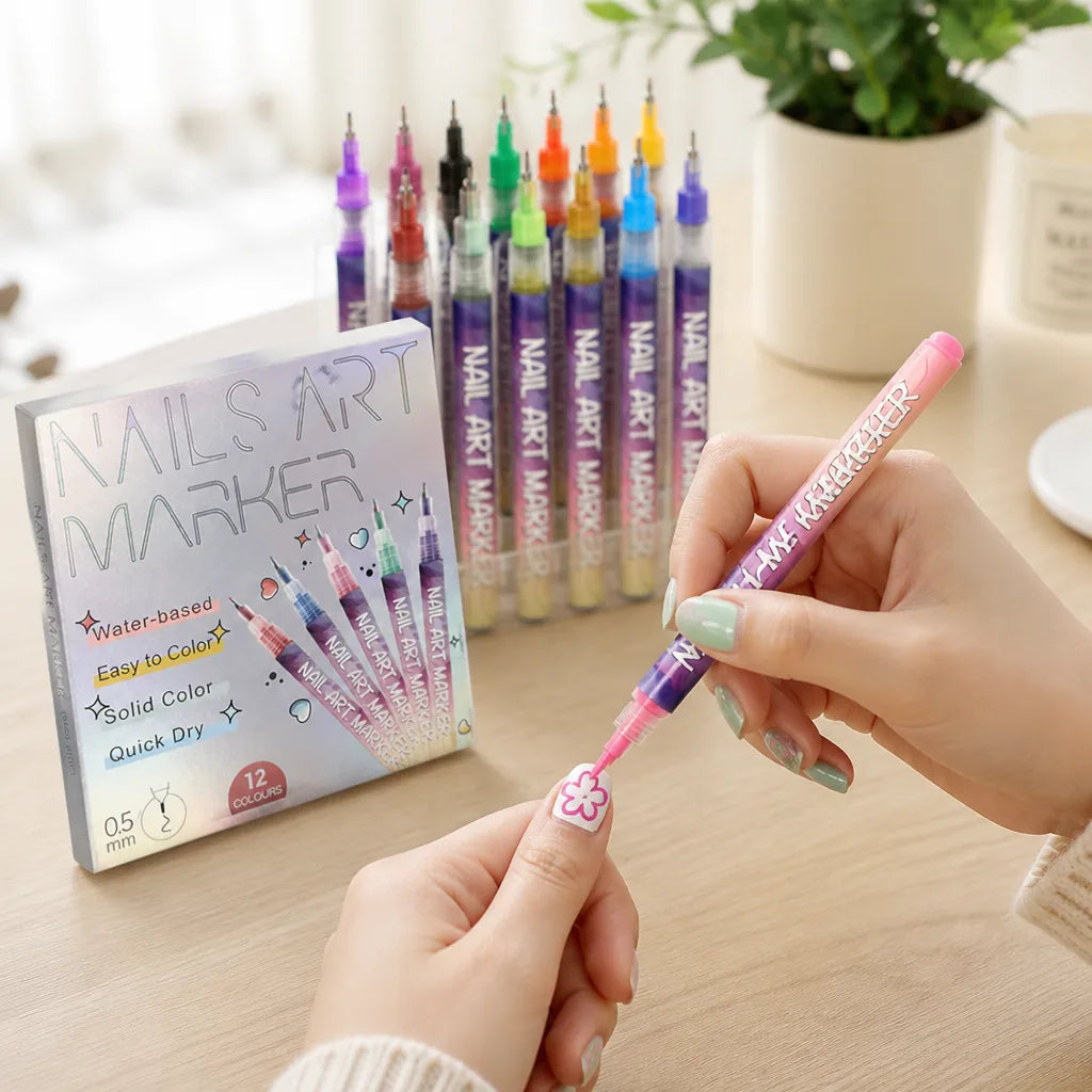 Nail Art Pens Ultra-Fine Tip 12 Vivid Shades
