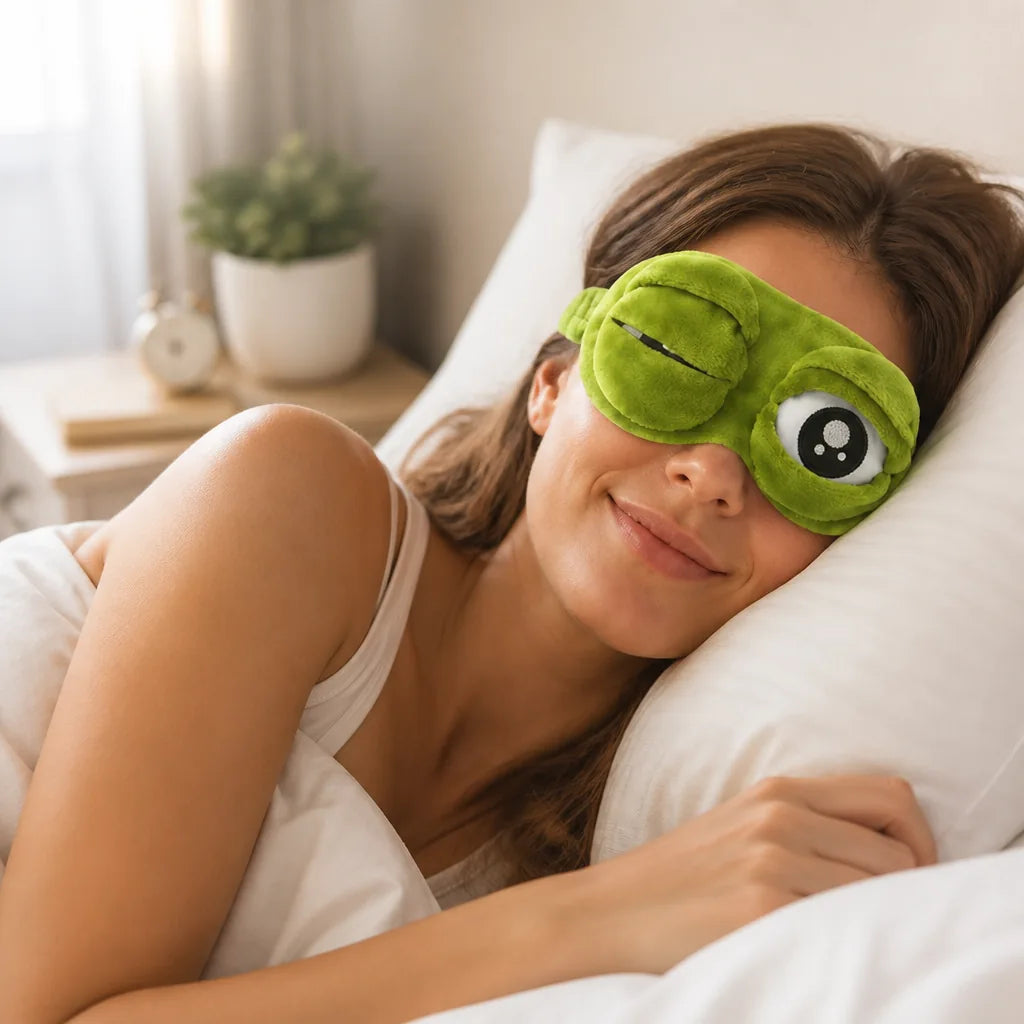 Sleep Mask 3D Contoured Plush Breathable Frog Design