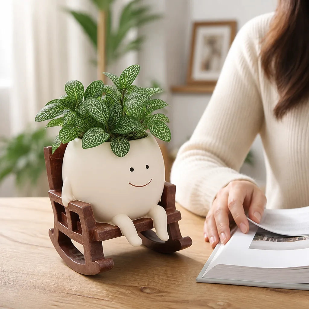 Planter Vase Chair-Shaped Durable Resin Built-In Drain Hole