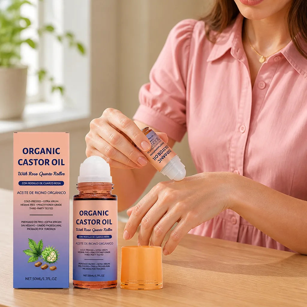 Castor Oil Roll-On 100% Pure Rose Quartz Roller