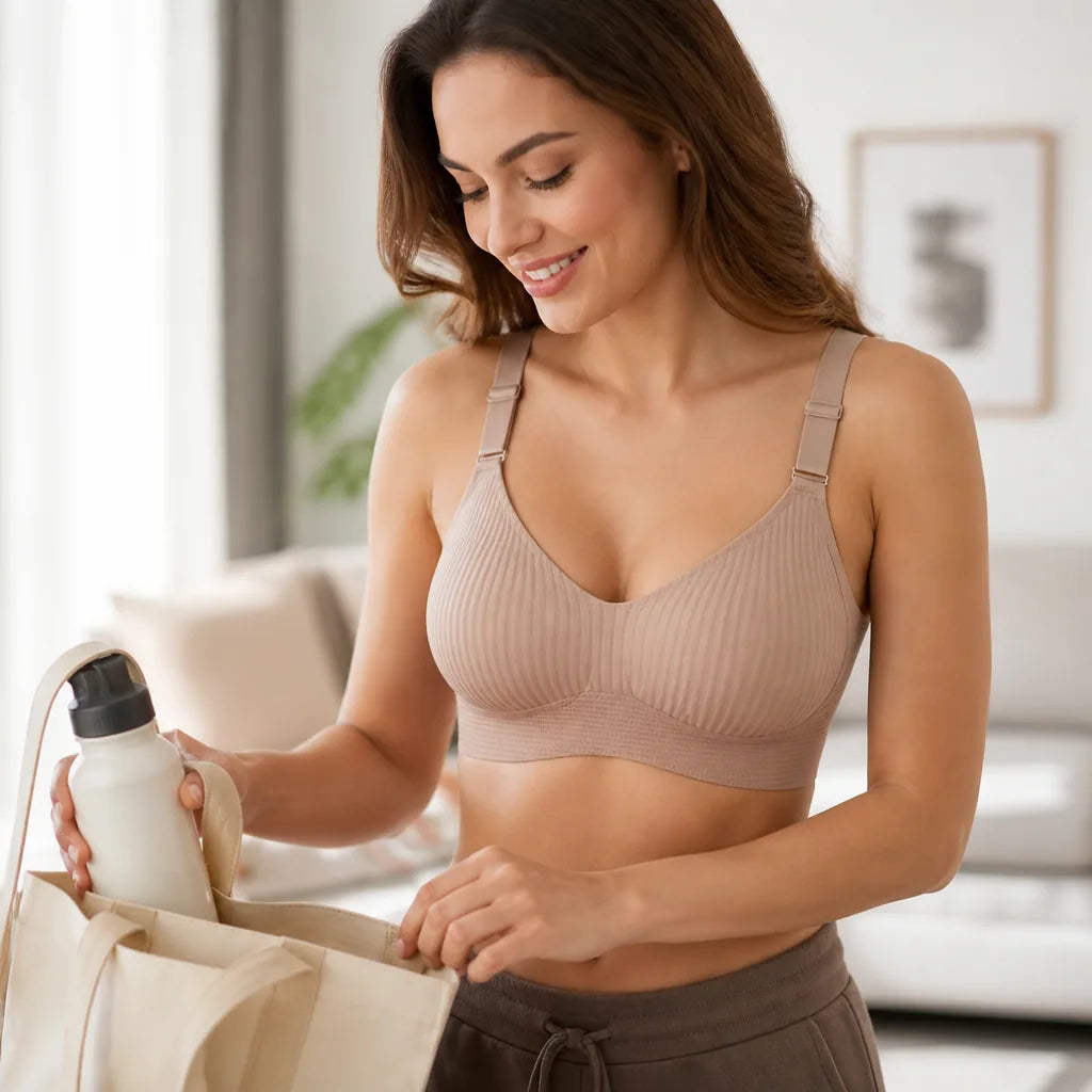 Push-Up Bra Wireless Ribbed Cotton Adjustable Straps