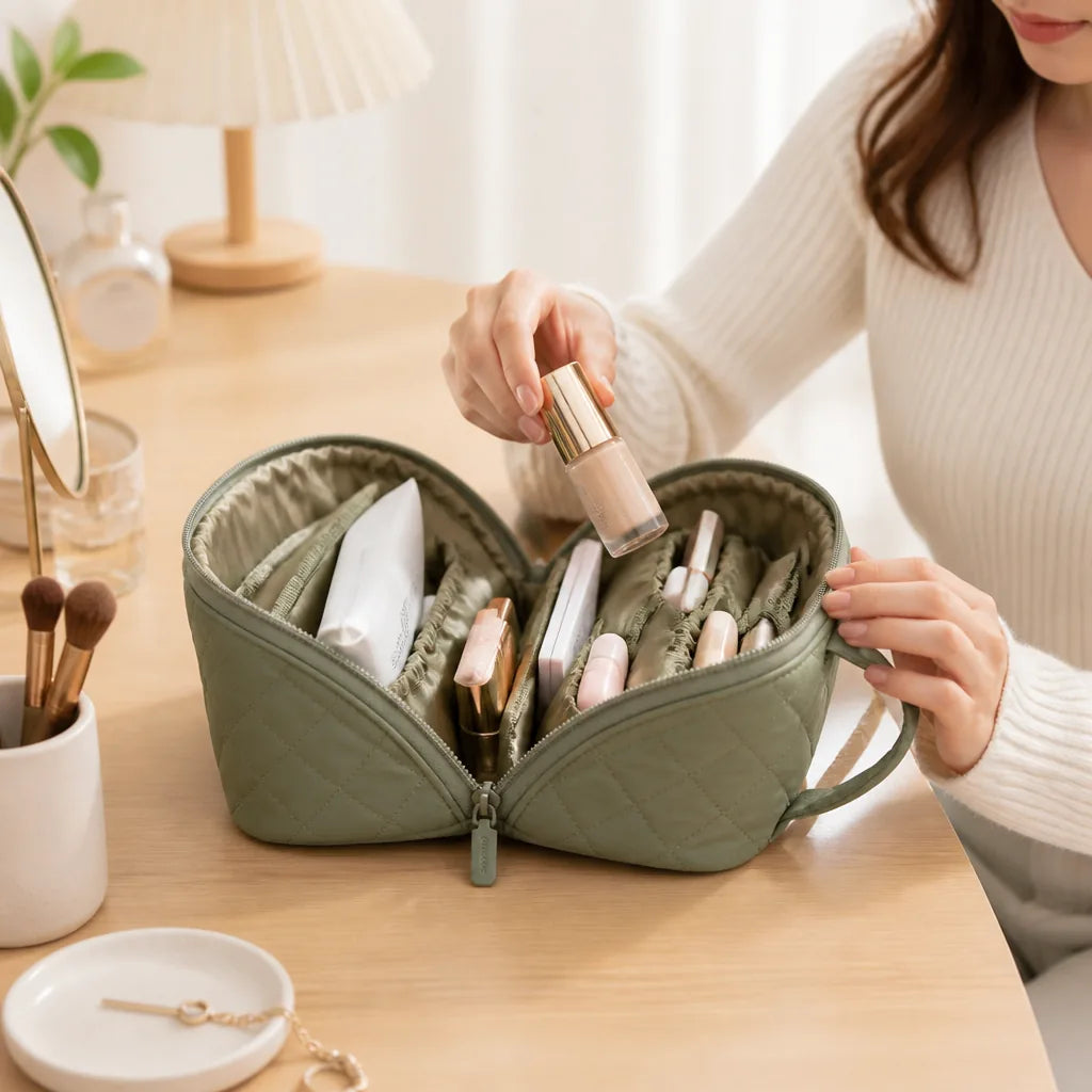 Travel Makeup Bag 180° Lay-Flat & Machine-Washable Lining