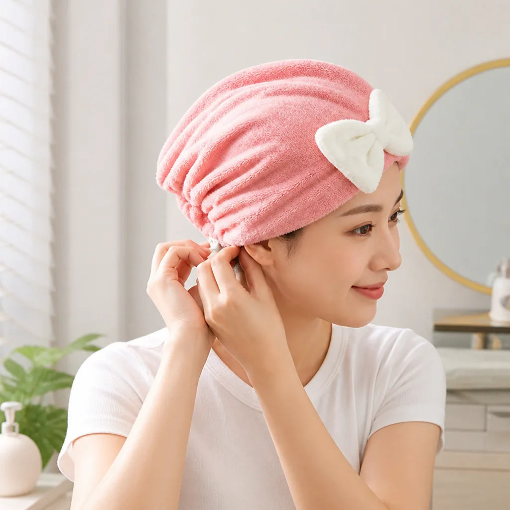 Hair Drying Cap Microfiber Quick-Dry Button-Loop