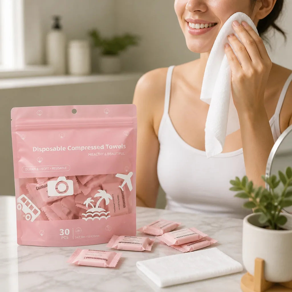 Compressed Travel Towels Individually Sealed Plant-Based 30 Pack