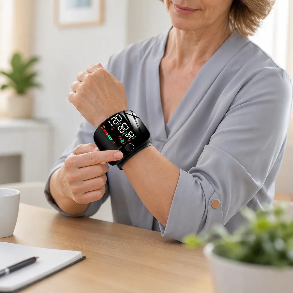 Wrist Blood Pressure Monitor Voice-Guided One-Touch Rechargeable