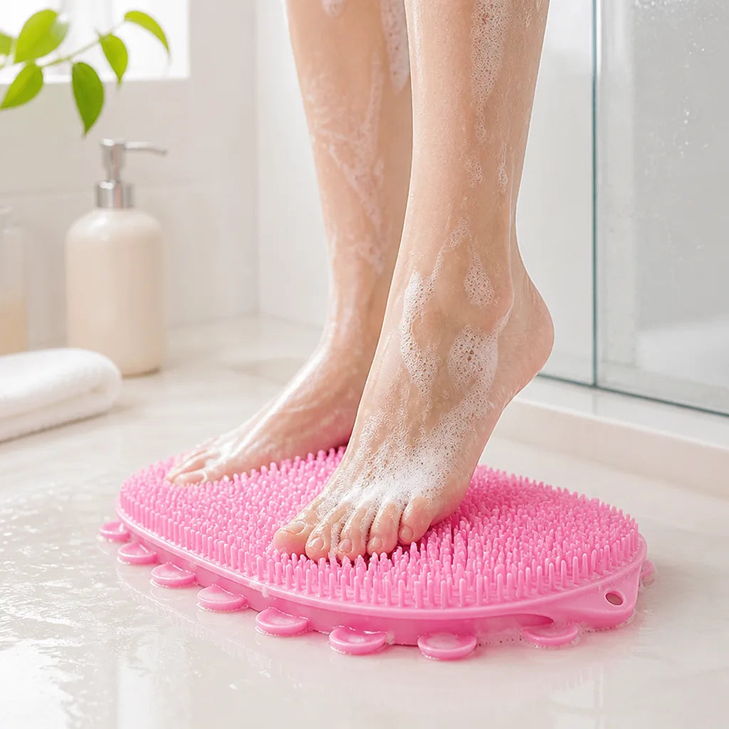 Shower Foot Scrubber Mat Silicone Bristles Hands-Free Anti-Slip