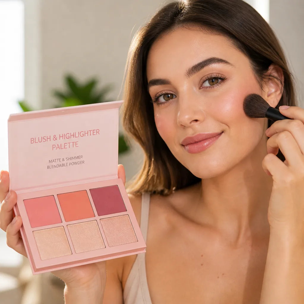 Blush & Highlighter Palette Matte & Shimmer Blendable Powder