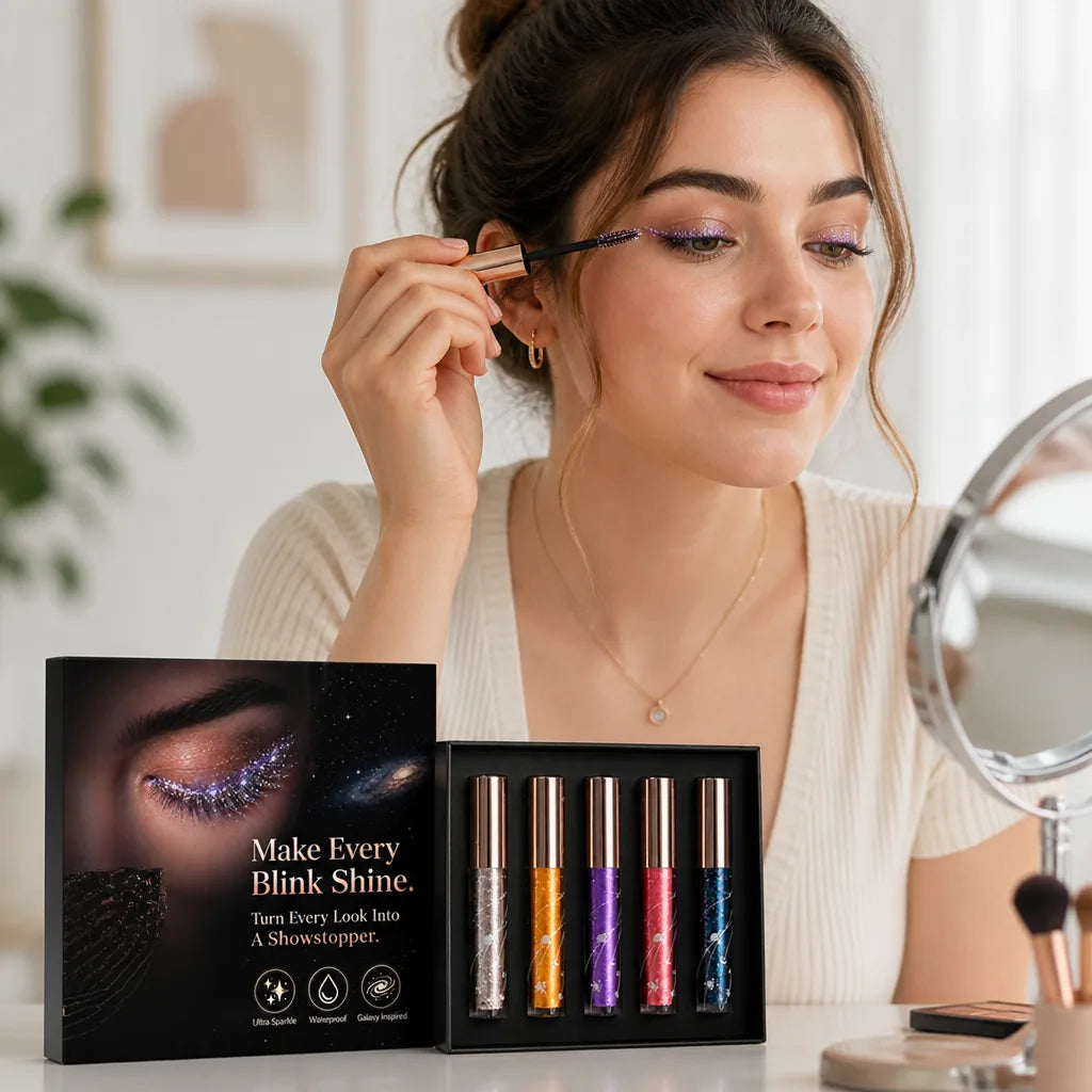 Mascara Set Five Glitter Shades & Precision Brush