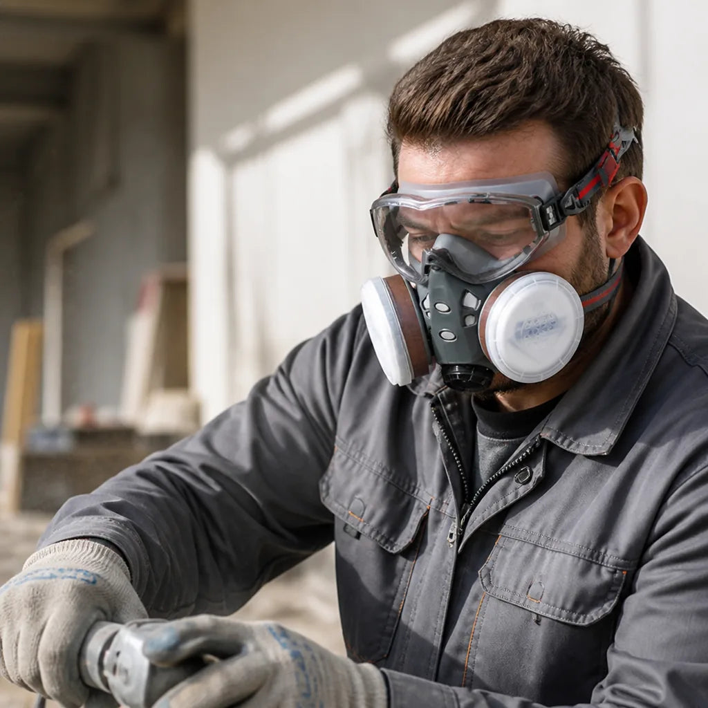 Respirator Mask Dual Activated Carbon Filters Integrated Eye Shield